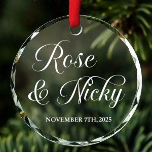Couple Ornament with Your Names and Special Date – Personalized Circle Glass Ornament – Christmas Gift For Her/Him, Husband/Wife, Couples