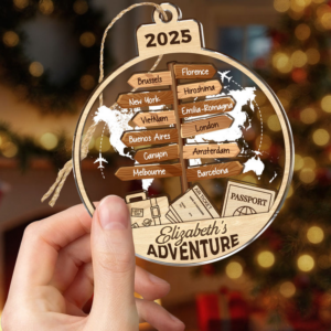 Traveling Destination Ornament – Personalized 2 Layers Wooden – Acrylic Ornament – Christmas Gift for Travelers