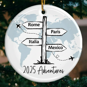 Travel All Around The World – Personalized Ceramic Ornament – Christmas Gift For Family Members, Gift For Adventure Travel Lovers