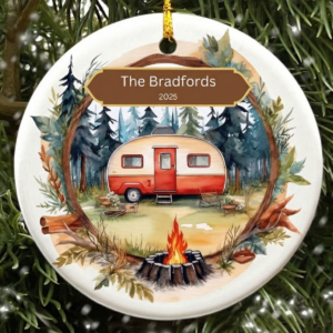 Custom Photo RV Travel Trailer Camping - Personalized Circle Ceramic Ornament - Christmas Gift for Camping Lovers 1 CampingOrnament3.png