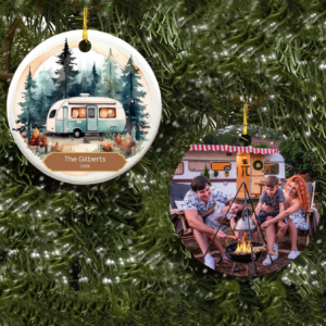 Custom Photo RV Travel Trailer Camping - Personalized Circle Ceramic Ornament - Christmas Gift for Camping Lovers 2 CampingOrnament2.png