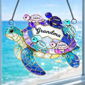 Mom Grandma Sea Turtle – Personalized Window Hanging Suncatcher Ornament – Mother’s Day Gift For Mom, Mama, Mommy