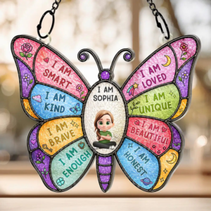 I Am Smart Kind Brave Butterfly - Personalized Window Hanging Suncatcher Ornament - Gift For Kids, Son/Daughter 1 IAmSmartKindBraveButterfly Perso.png