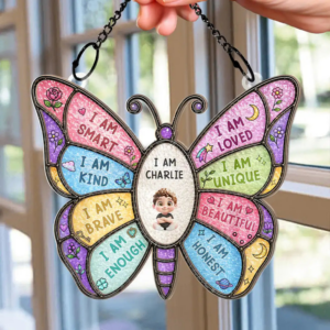 I Am Smart Kind Brave Butterfly - Personalized Window Hanging Suncatcher Ornament - Gift For Kids, Son/Daughter 2 IAmSmartKindBraveButterfly Perso 1.png