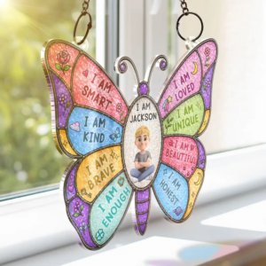 I Am Smart Kind Brave Butterfly - Personalized Window Hanging Suncatcher Ornament - Gift For Kids, Son/Daughter 3 IAmSmartKindBraveButterfly Perso 2.png