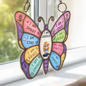 I Am Smart Kind Brave Butterfly - Personalized Window Hanging Suncatcher Ornament - Gift For Kids, Son/Daughter 4 IAmSmartKindBraveButterfly Perso 3.png
