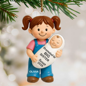 Promoted To Big Sister Big Brother – Personalized Custom Shaped Acrylic Ornament – Christmas Gift for New Big Brother, New Big Sister