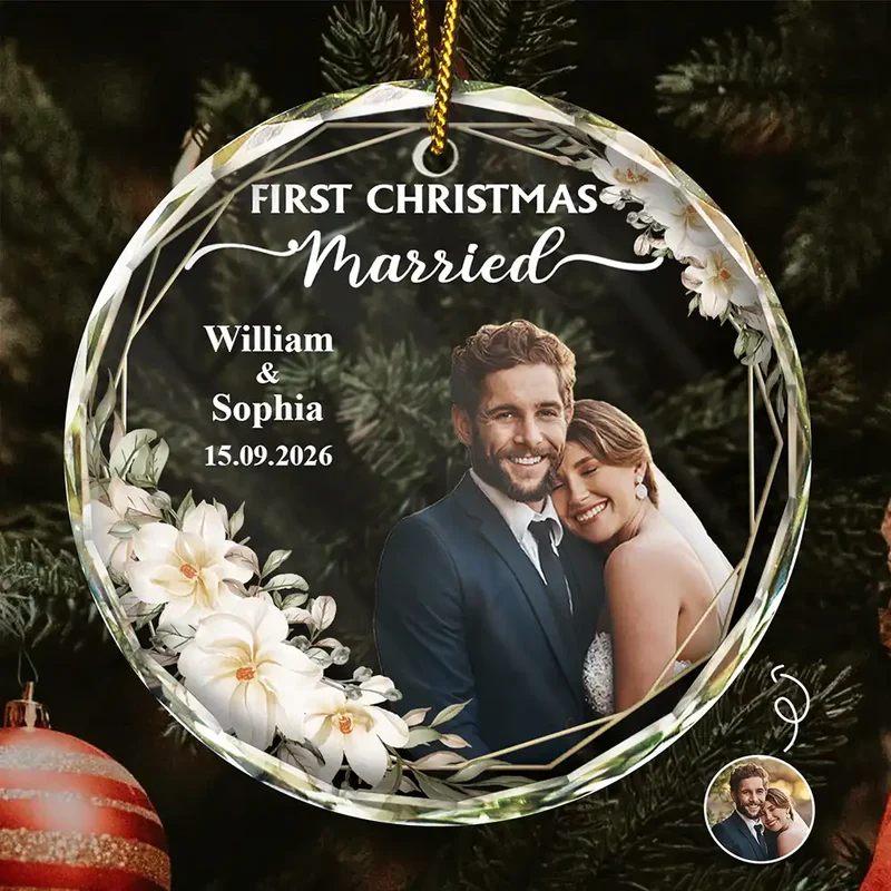 Custom Photo First Christmas Married – Personalized Circle Glass Ornament – Christmas Gift For Her/Him, Husband/Wife, Couples Custom Photo First Christmas Married – Personalized Circle Glass Ornament – Christmas Gift For Her/Him, Husband/Wife, Couples
