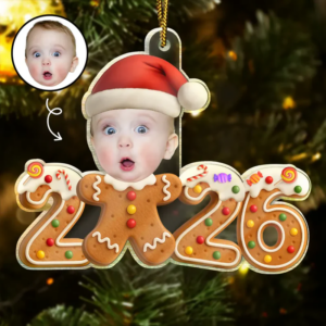 Custom Photo Gingerbread Funny Baby First Christmas – Personalized Custom Shaped Acrylic Ornament – Babies 1st Christmas Gifts