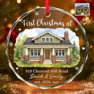 Custom Photo New Home New Keys New Memories – Personalized Circle Glass Ornament – Christmas Gift For Family, Housewarming Gift
