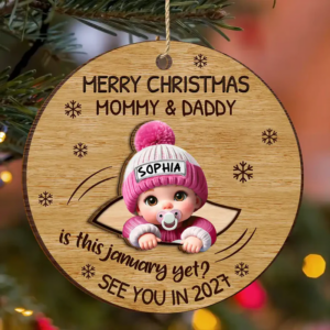 Baby Expecting Christmas On The Inside See You In – Personalized Custom 2-layered Wood Ornament – Christmas Gift For Expecting Moms, Dads, Grandparents