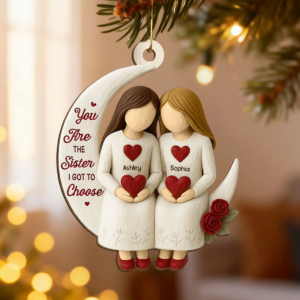 3D Effect Roses Besties On Moon – Personalized Wood Ornament – Christmas Gift For Her, Besties, Friends, Sisters