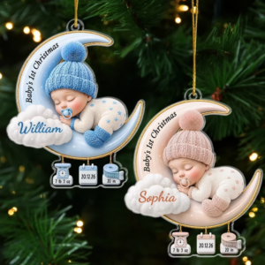 Sweet Dreams Little Angel Christmas – Personalized Custom Shaped Acrylic Ornament – Newborn Gifts, Babies 1st Christmas Gifts