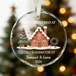 Our First Christmas At New Home - Personalized Circle Glass Ornament - Christmas Gift For Husband/Wife, Couples, Newlywed Wedding Gift 1 OurFirstchristmas1.jpg