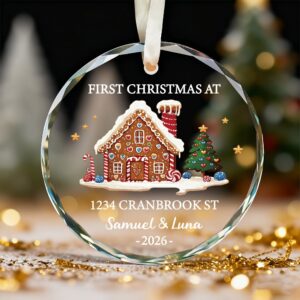 Our First Christmas At New Home - Personalized Circle Glass Ornament - Christmas Gift For Husband/Wife, Couples, Newlywed Wedding Gift 2 OurFirstchristmas2.jpg