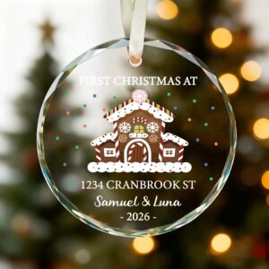 Our First Christmas At New Home - Personalized Circle Glass Ornament - Christmas Gift For Husband/Wife, Couples, Newlywed Wedding Gift 3 OurFirstchristmas3.jpg