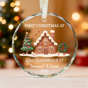 Our First Christmas At New Home - Personalized Circle Glass Ornament - Christmas Gift For Husband/Wife, Couples, Newlywed Wedding Gift 4 OurFirstchristmas4.png