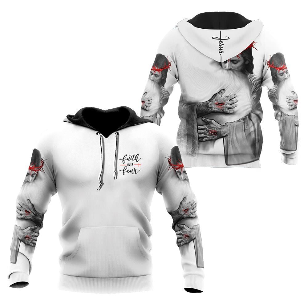 Faith Over Fear In the Arms Of Lord God 3D Hoodie For Man And Women, Jesus Printed 3D Hoodie