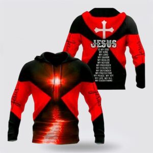 Red Black Jesus Is My Lord My King My God 3D Hoodies For Women Men, God 3D Printed Hoodie, Christian Apparel Hoodies