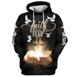 Faith Over Fear Jesus Gods Hand Christian Cross Hoodies Jesus Hoodie Men & Women, God 3D Printed Hoodie, Christian Apparel Hoodies