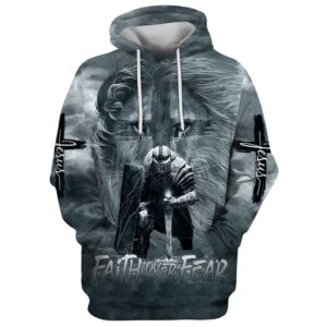 Faith Over Fear Hoodie Lion And Warriors Hoodies Men & Women, God 3D Printed Hoodie, Christian Apparel Hoodies