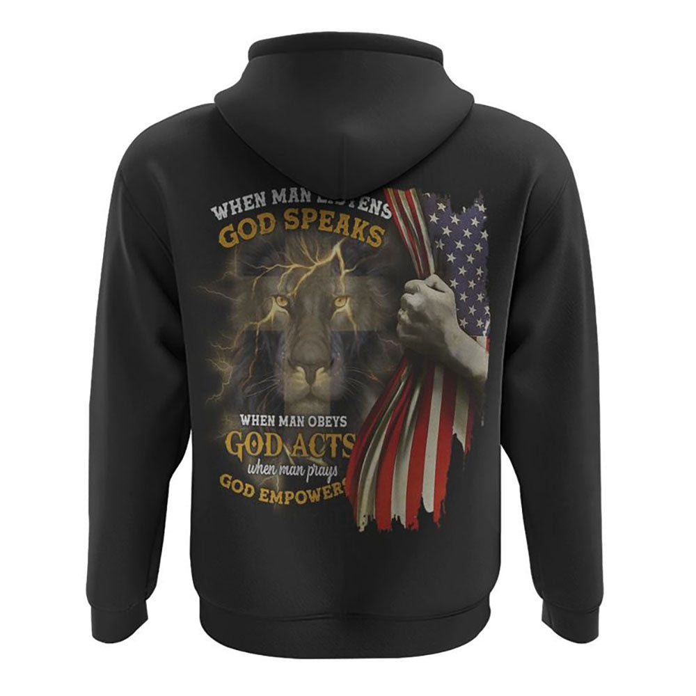 When Man Listens God Speaks Lion Flag All Over Print 3D Hoodie, Christian Hoodie, Christian Sweatshirt, Bible Verse Shirt