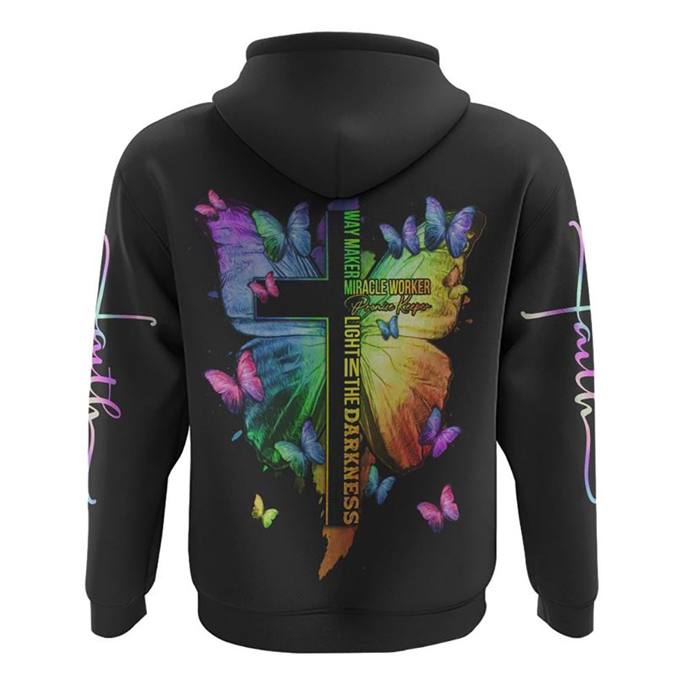 Way Maker Miracle Worker Butterfly Half Cross Text All Over Print 3D Hoodie, Christian Hoodie, Christian Sweatshirt, Bible Verse Shirt Way Maker Miracle Worker Butterfly Half Cross Text All Over Print 3D Hoodie, Christian Hoodie, Christian Sweatshirt, Bible Verse Shirt