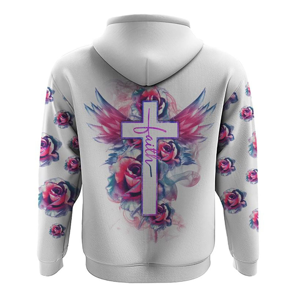 Watercolor Rose Faith Cross White All Over Print 3D Hoodie, Christian Hoodie, Christian Sweatshirt, Bible Verse Shirt Watercolor Rose Faith Cross White All Over Print 3D Hoodie, Christian Hoodie, Christian Sweatshirt, Bible Verse Shirt