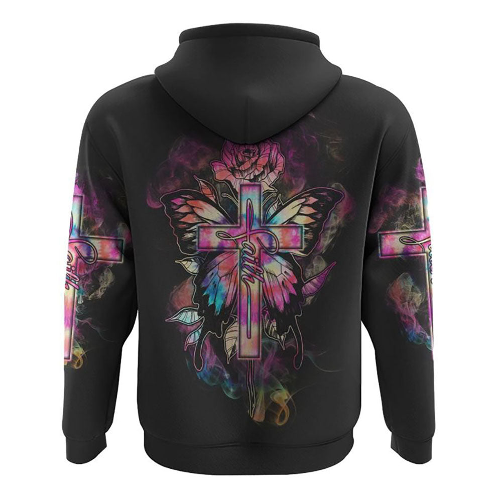 Tie Dye Butterfly Cross Faith With Rose All Over Print 3D Hoodie, Christian Hoodie, Christian Sweatshirt, Bible Verse Shirt Tie Dye Butterfly Cross Faith With Rose All Over Print 3D Hoodie, Christian Hoodie, Christian Sweatshirt, Bible Verse Shirt