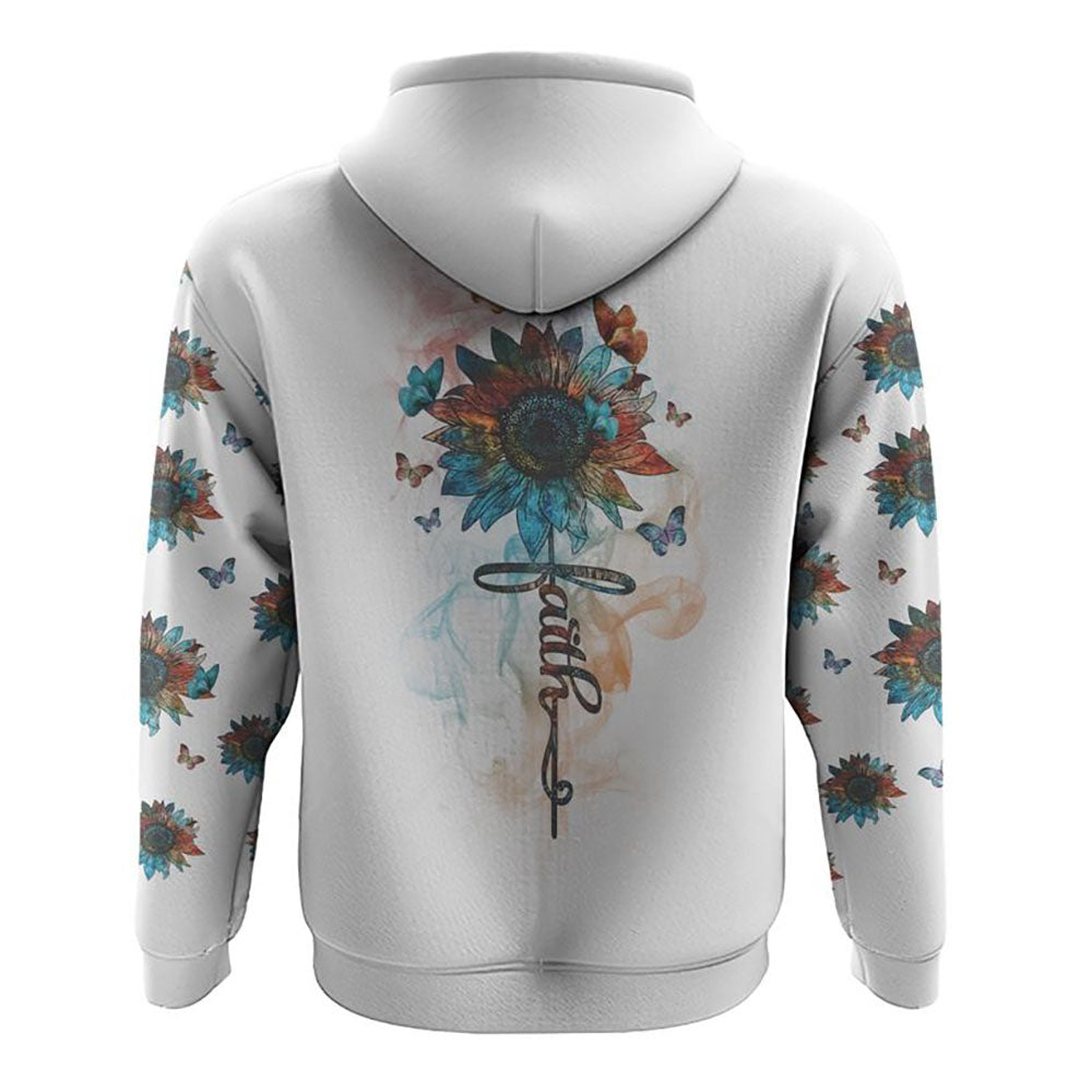 Sunflower Faith Butterfly All Over Print 3D Hoodie, Christian Hoodie, Christian Sweatshirt, Bible Verse Shirt