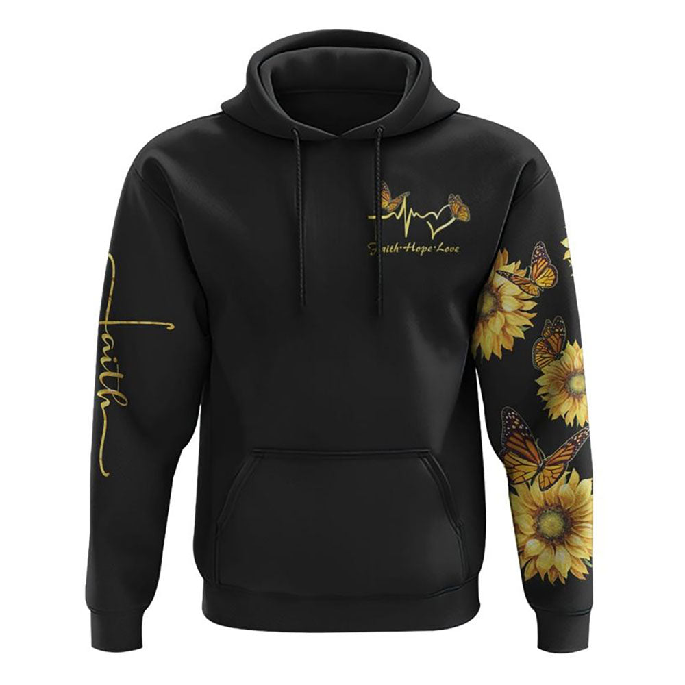 Sunflower Butterfly All Over Print 3D Hoodie, Christian Hoodie, Christian Sweatshirt, Bible Verse Shirt