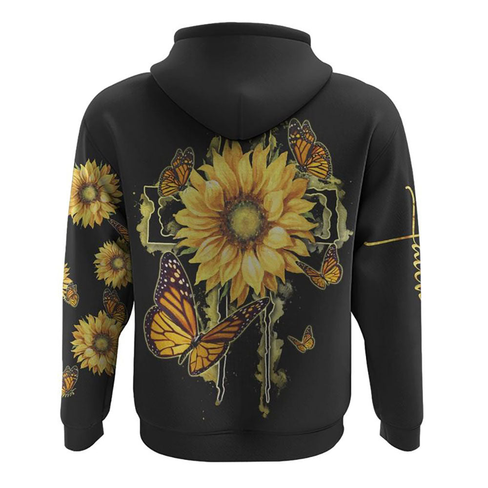 Sunflower Butterfly All Over Print 3D Hoodie, Christian Hoodie, Christian Sweatshirt, Bible Verse Shirt