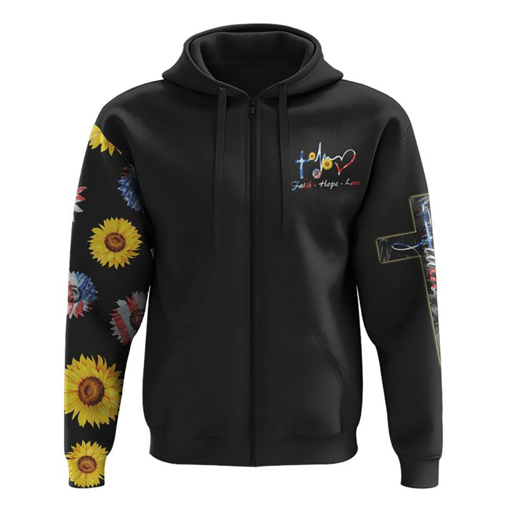 Sunflower America Faith Flag All Over Print 3D Hoodie, Christian Hoodie, Christian Sweatshirt, Bible Verse Shirt
