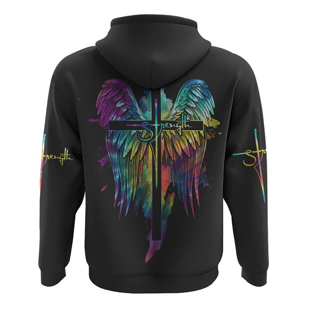 Strength Wings Colorful Watercolor All Over Print 3D Hoodie, Christian Hoodie, Christian Sweatshirt, Bible Verse Shirt