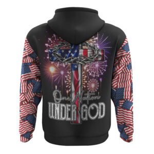 One Nation Under God Cross Fireworks All Over Print 3D Hoodie, Christian Hoodie, Christian Sweatshirt, Bible Verse Shirt