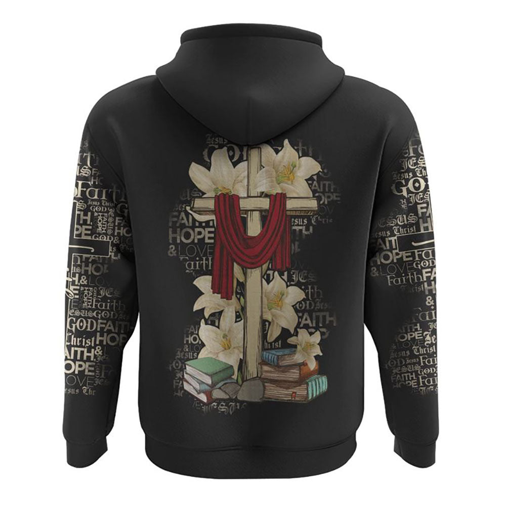 Lily Flower And Cross Book All Over Print 3D Hoodie, Christian Hoodie, Christian Sweatshirt, Bible Verse Shirt Lily Flower And Cross Book All Over Print 3D Hoodie, Christian Hoodie, Christian Sweatshirt, Bible Verse Shirt