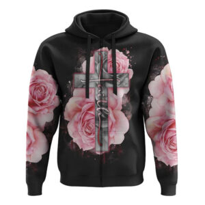 Light Pink Cross Roses Smoke All Over Print 3D Hoodie Christian Hoodie Christian Sweatshirt Bible Verse Shirt 2 do7nuk.jpg