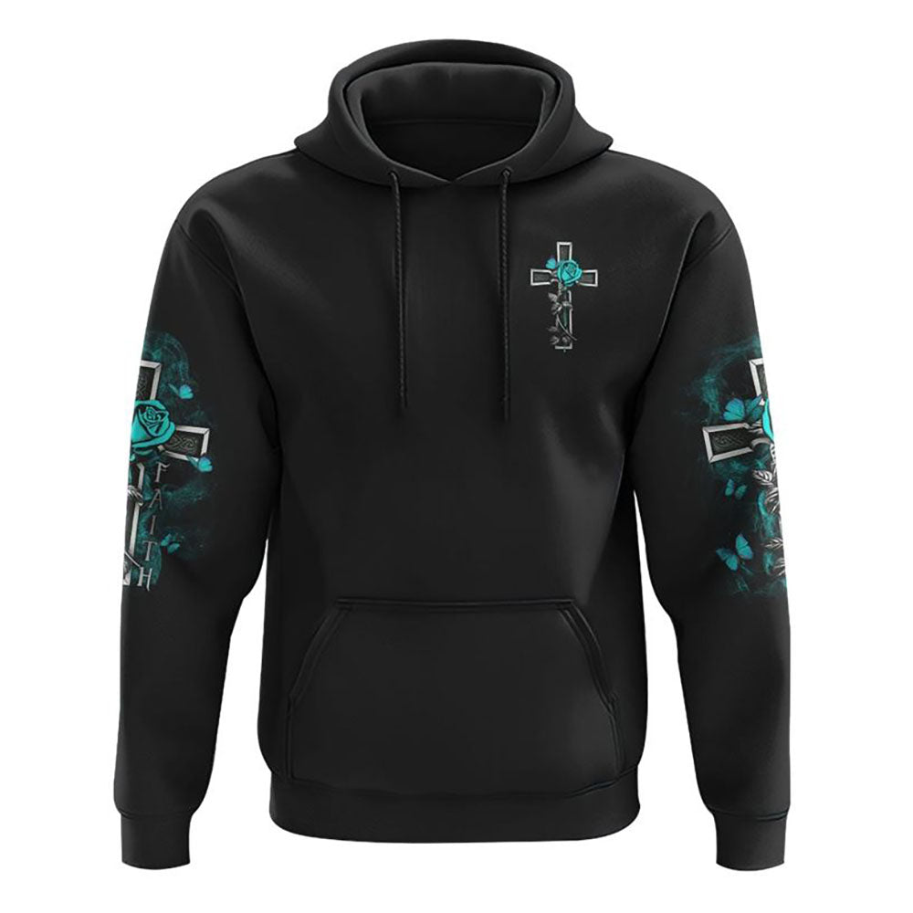 I Can Only Imagine Teal Rose Cross All Over Print 3D Hoodie, Christian Hoodie, Christian Sweatshirt, Bible Verse Shirt