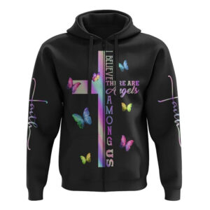 I Believe There Are Angles Among Us Colorful Butterfly All Over Print 3D Hoodie Christian Hoodie Christian Sweatshirt Bible Verse Shirt 3 l6st8e.jpg