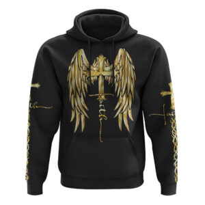 Gold Faith Wings Cross All Over Print 3D Hoodie, Christian Hoodie, Christian Sweatshirt, Bible Verse Shirt