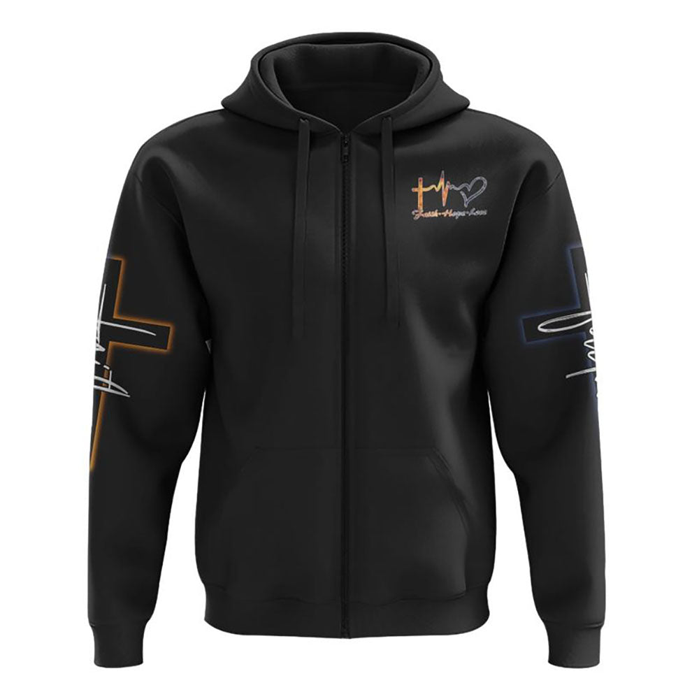 Fire Water Heart Faith Cross All Over Print 3D Hoodie, Christian Hoodie, Christian Sweatshirt, Bible Verse Shirt