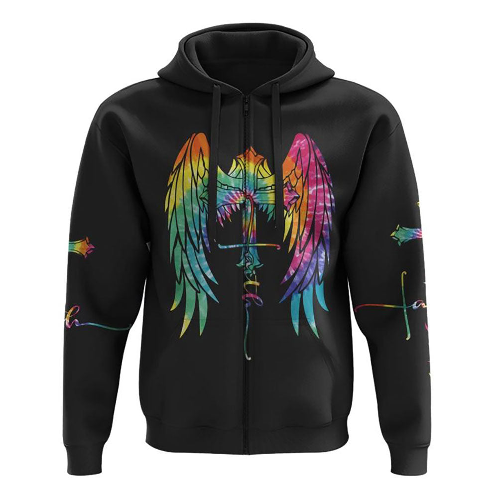 Faith Wings Cross Tie Dye All Over Print 3D Hoodie, Christian Hoodie, Christian Sweatshirt, Bible Verse Shirt