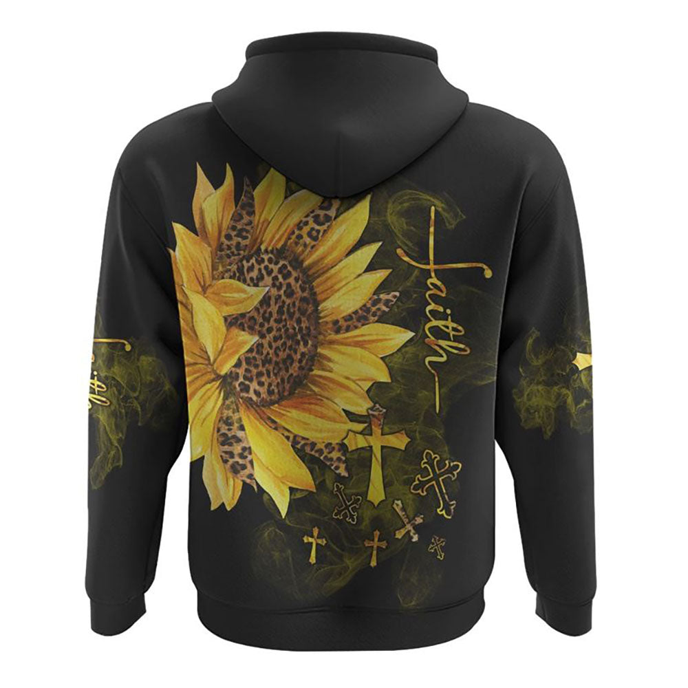Faith Sunflower Leopard All Over Print 3D Hoodie, Christian Hoodie, Christian Sweatshirt, Bible Verse Shirt