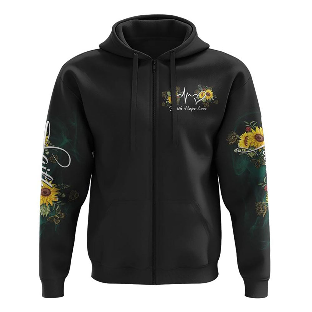 Faith Sunflower Cross Smoke All Over Print 3D Hoodie, Christian Hoodie, Christian Sweatshirt, Bible Verse Shirt