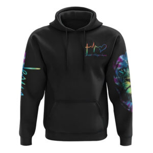 Faith Over Fear Lion Cross Colorful All Over Print 3D Hoodie, Christian Hoodie, Christian Sweatshirt, Bible Verse Shirt
