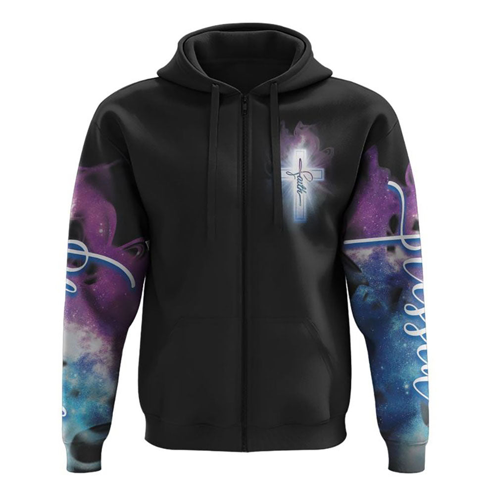 Faith Over Fear Jesus Galaxy Sky All Over Print 3D Hoodie, Christian Hoodie, Christian Sweatshirt, Bible Verse Shirt
