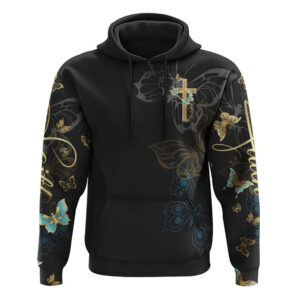 Faith Gold Cross Butterfly All Over Print 3D Hoodie, Christian Hoodie, Christian Sweatshirt, Bible Verse Shirt
