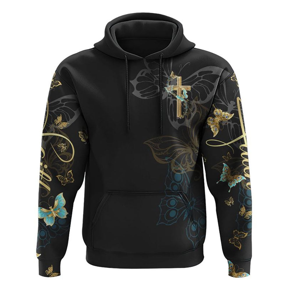 Faith Gold Cross Butterfly All Over Print 3D Hoodie, Christian Hoodie, Christian Sweatshirt, Bible Verse Shirt Faith Gold Cross Butterfly All Over Print 3D Hoodie, Christian Hoodie, Christian Sweatshirt, Bible Verse Shirt