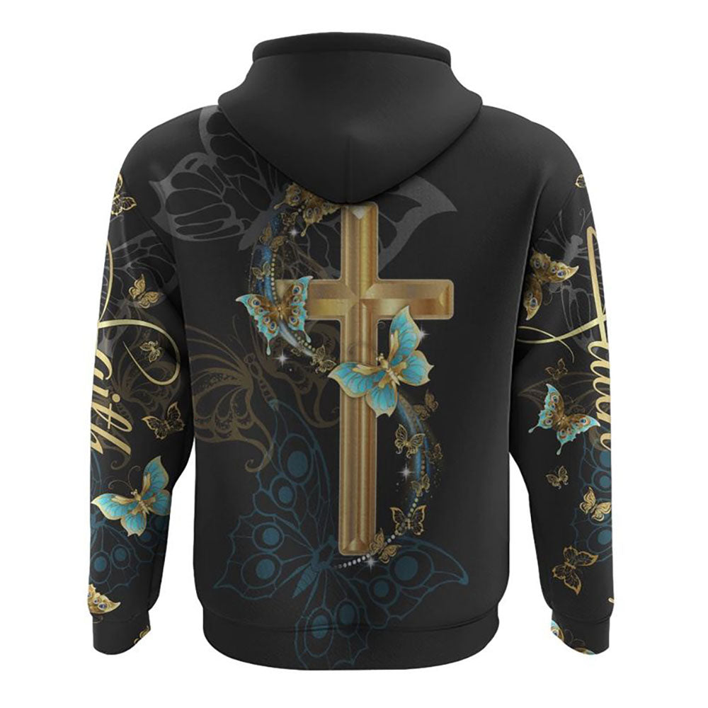 Faith Gold Cross Butterfly All Over Print 3D Hoodie, Christian Hoodie, Christian Sweatshirt, Bible Verse Shirt Faith Gold Cross Butterfly All Over Print 3D Hoodie, Christian Hoodie, Christian Sweatshirt, Bible Verse Shirt