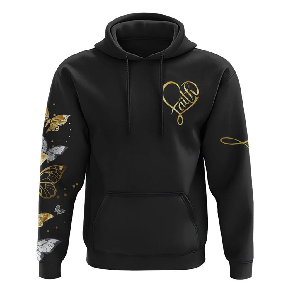 Faith Cross Gold Butterfly All Over Print 3D Hoodie, Christian Hoodie, Christian Sweatshirt, Bible Verse Shirt Faith Cross Gold Butterfly All Over Print 3D Hoodie, Christian Hoodie, Christian Sweatshirt, Bible Verse Shirt